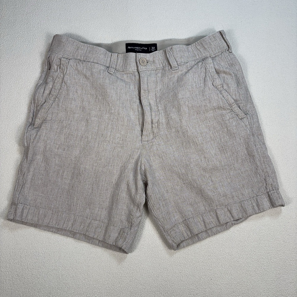 Abercrombie & Fitch 6" Stretch Linen-Cotton Shorts Mens 32 Beige Resort Vacation